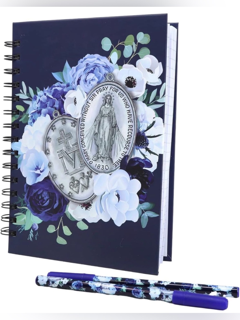 Needzo Floral Miraculous Spiral Notebook with Pens, Devotional Gratitude Journal